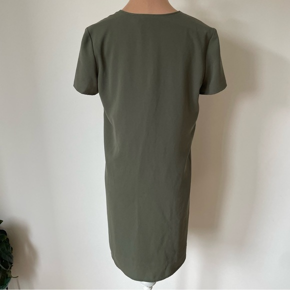 Theory Antazie Tie Front Shift Drapey Crepe Dark Military Green Tee Dress Size 0 - Picture 5 of 12